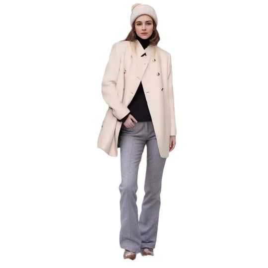 Damen Eleganter Kurz-Mantel mit doppelter Knopfreihe und seidigen Details R&B