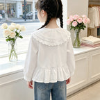 Mädchen elegante Bluse mit Spitzensaum und Rüschendetails R&B