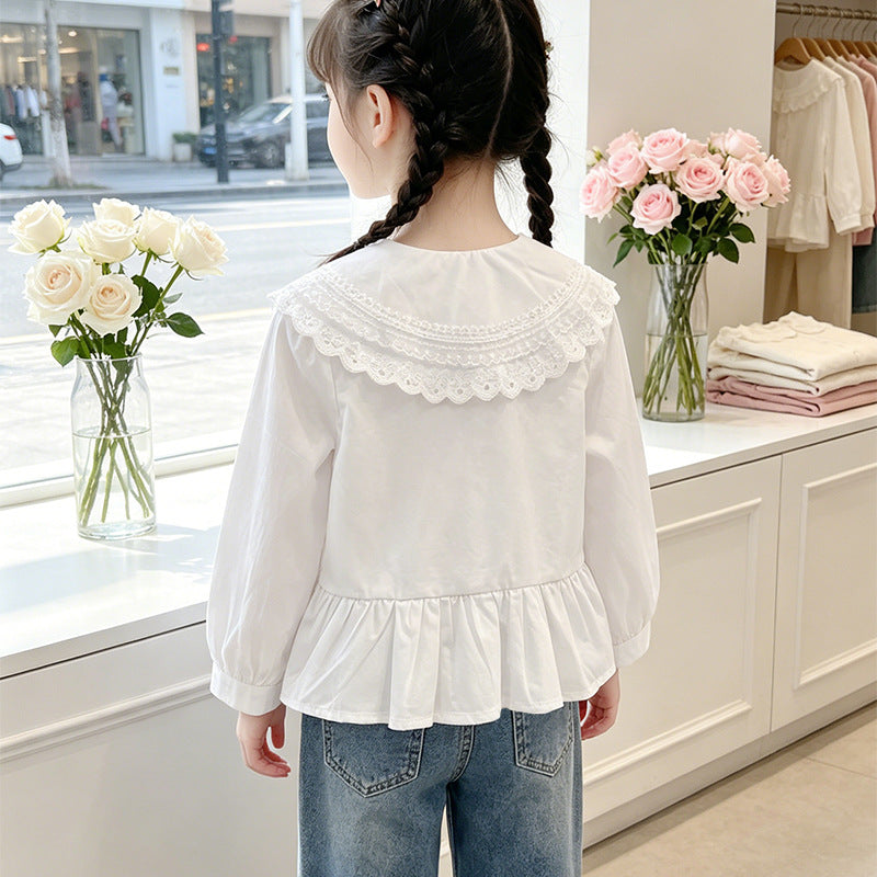 Mädchen elegante Bluse mit Spitzensaum und Rüschendetails R&B