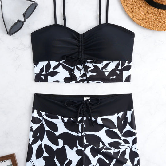 Damen Bikini-Set mit modischer Raffung und hoch taillierter Shorts R&B