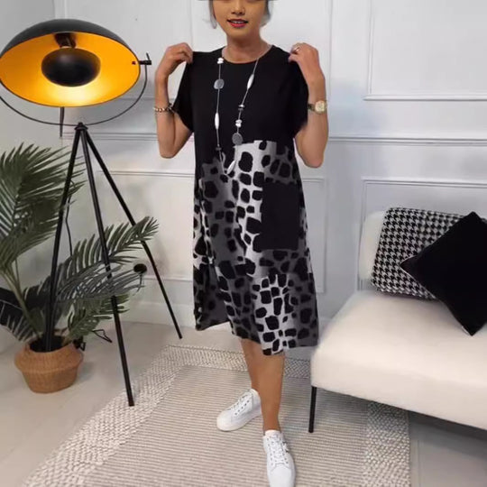 Damen Modisches A-Linie Kleid mit praktischen Taschen und kreativem Muster R&B