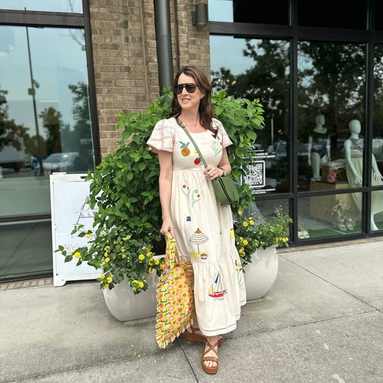 Damen Sommerkleid mit buntem Stickdesign und lockerem Schnitt R&B