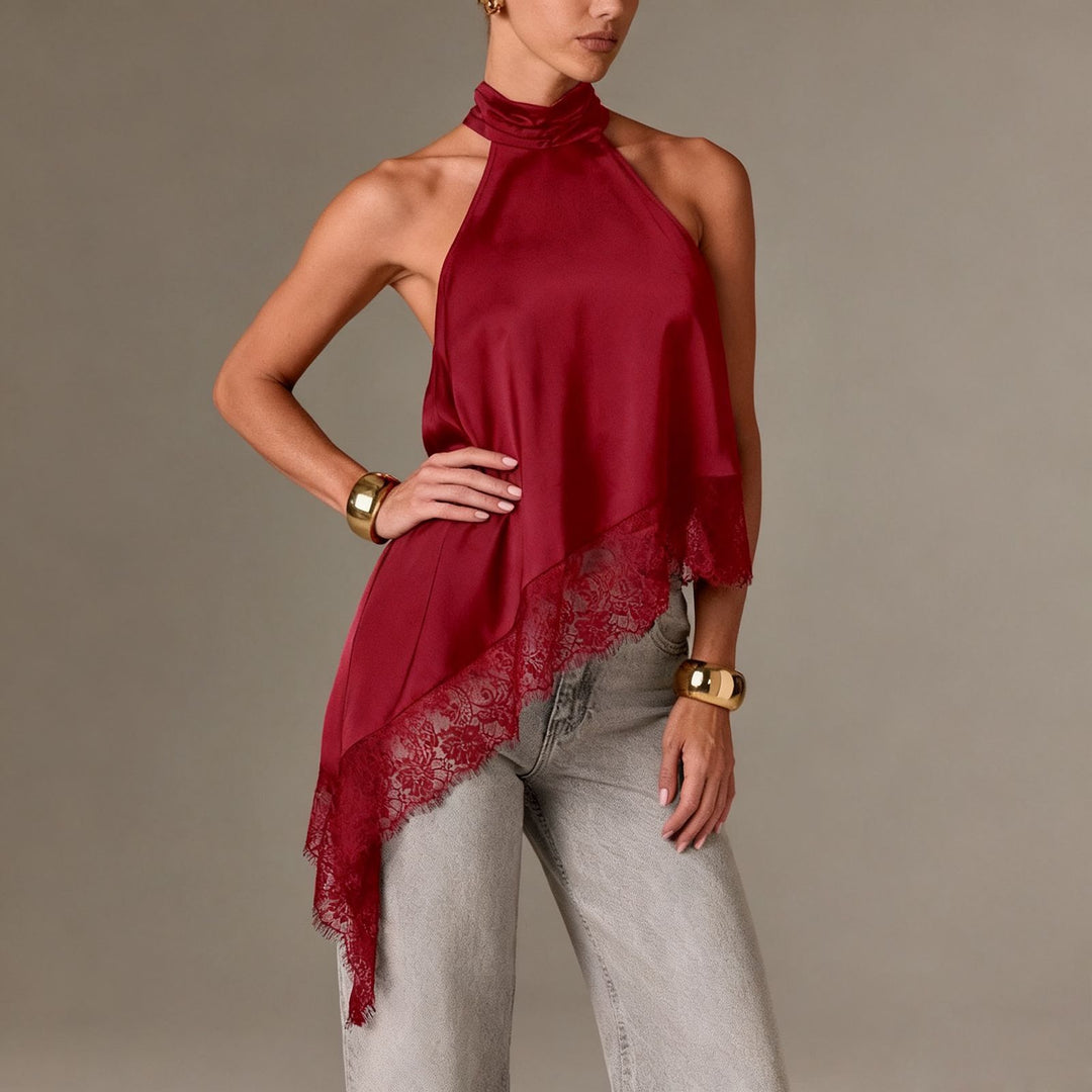 Damen luftiges Chiffon-Top mit eleganter Spitzenverzierung R&B