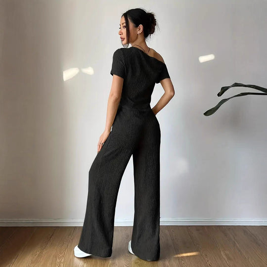 Damen Eleganter Jumpsuit mit asymmetrischem Schnitt und Raffungen R&B