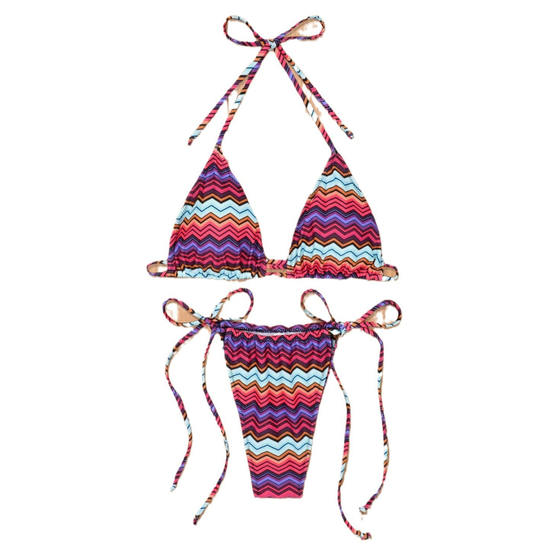 Damen Triangel-Bikini mit floralem Design und verstellbaren Bindebändern R&B