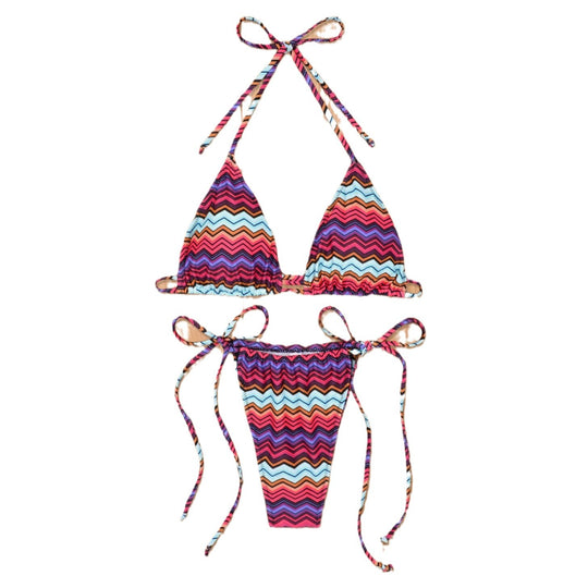 Damen Triangel-Bikini mit floralem Design und verstellbaren Bindebändern R&B
