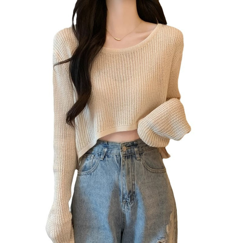 Damen Cropped Strickpullover mit feinem Gewemuster und lässigen Schulterpartien