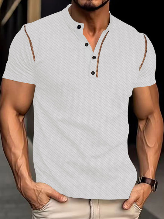 Herren nan tailliertes Struktur-Poloshirt mit Stehkragen und Zierpaspel R&B