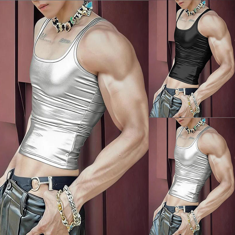 Damen nan tailliertes Glanz-Tanktop mit Racerback und feiner Nahtverarbeitung R&B