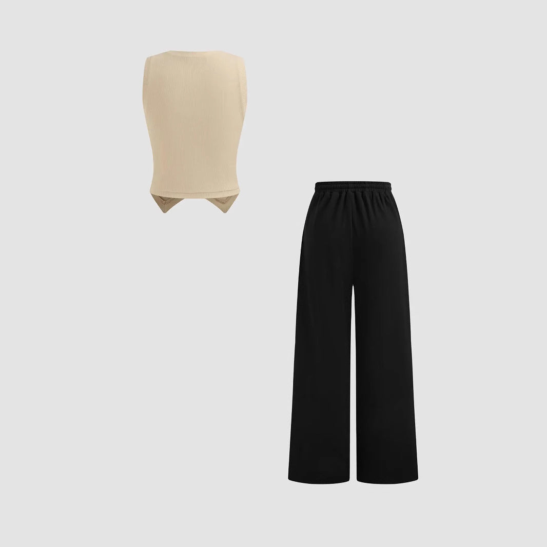 Damen lässiges Knopf-Top mit weitem Hose R&B