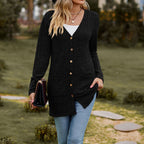R&B | Strickjacke Wollstrick Lässige Passform Knöpfe Rippstrick mit Taschen