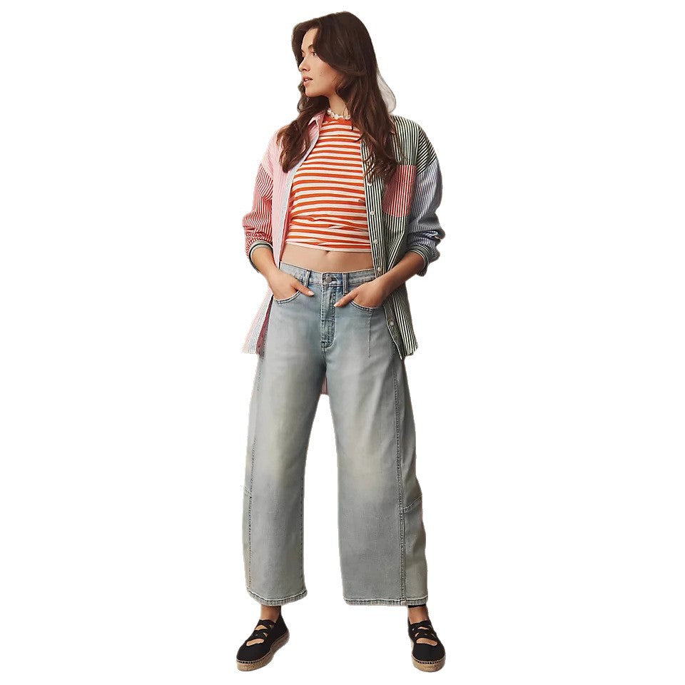 Damen weite Denim-Hose im modernen Schnitt mit hohem Bund R&B