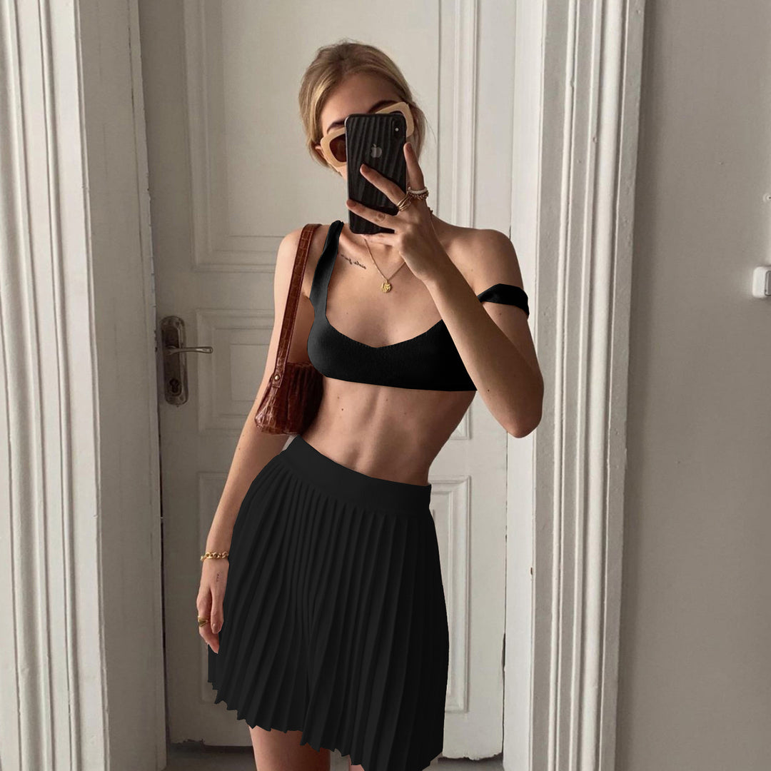 Damen Sportliches Crop-Top und Faltenrock Set R&B