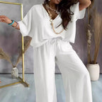 Damen Jumpsuit mit lässigem V-Ausschnitt und weitem Bein R&B