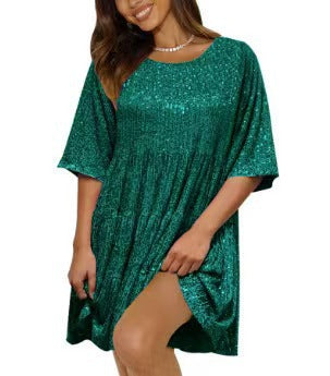 Damen funkelndes Mini-Kleid mit Pailletten und weitem Schnitt R&B