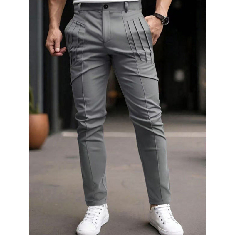 Herren stylische Slim-Fit Anzughose mit plissiertem Design R&B