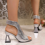 Damen Sandalen mit kunstvollem Geflecht und elegantem Blockabsatz R&B
