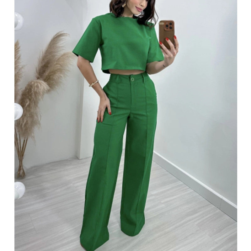 Damen Modisches Crop-Top mit weiter Hose R&B