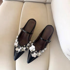 Damen Slingback-Pumps mit floralem Strassbesatz und elegantem Design