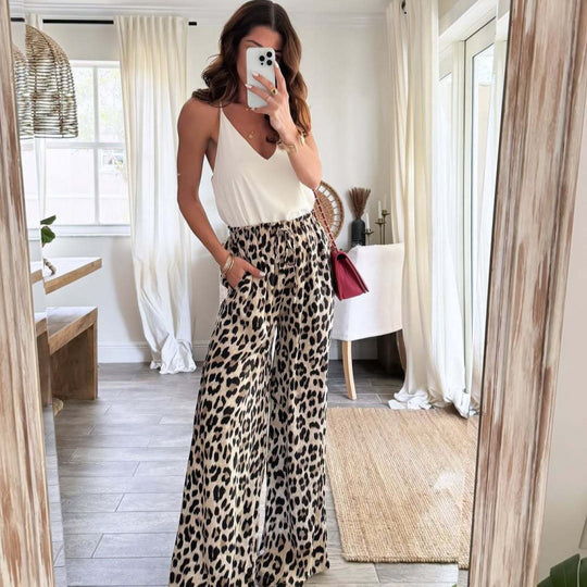 Damen Elegante Weitbein-Hosen im modischen Leopardenmuster R&B