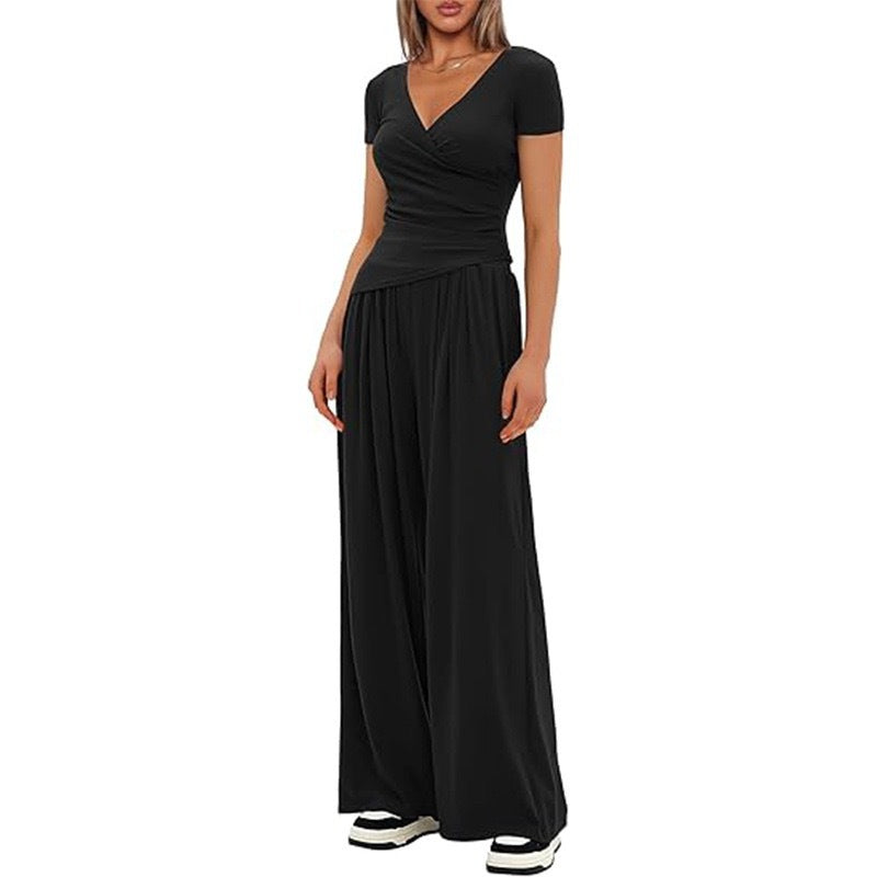Damen Eleganter Wickel-Jumpsuit mit weitem Bein und modischen Details EB