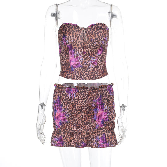 Damen Crop-Top und Shorts Set mit angesagtem Leopardenmuster R&B