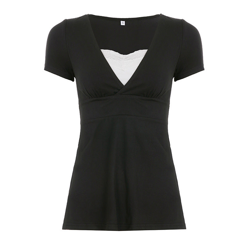 Damen V-Ausschnitt Shirt mit Rüschendetails und elastischem Bund R&B