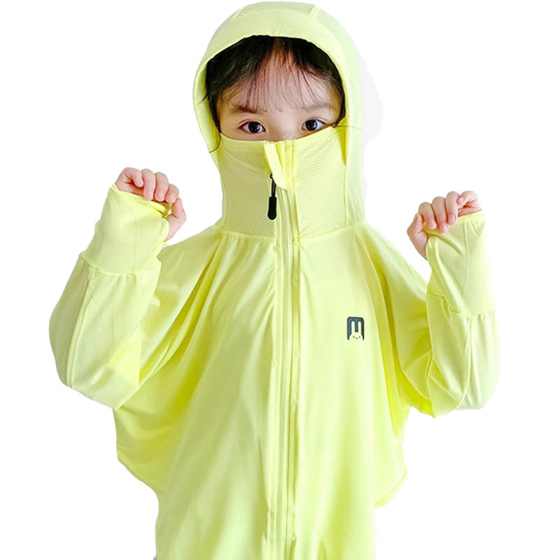Unisex nan UV-Schutz Kapuzenjacke für Kinder mit integrierter Gesichtsmaske und Daumenlöchern  R&B