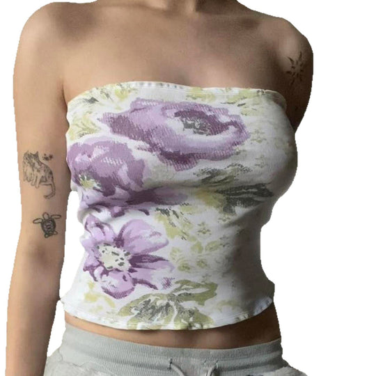 Damen Bandeau-Top mit floraler Stickerei und elastischer Passform R&B