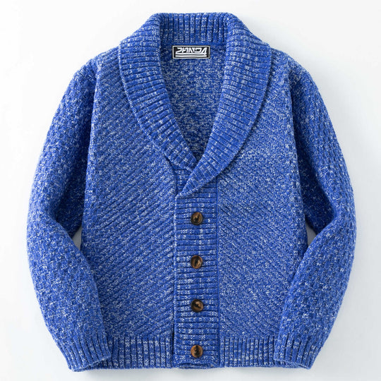 Herren Strickjacke mit großem Schalkragen und strukturiertem Design R&B