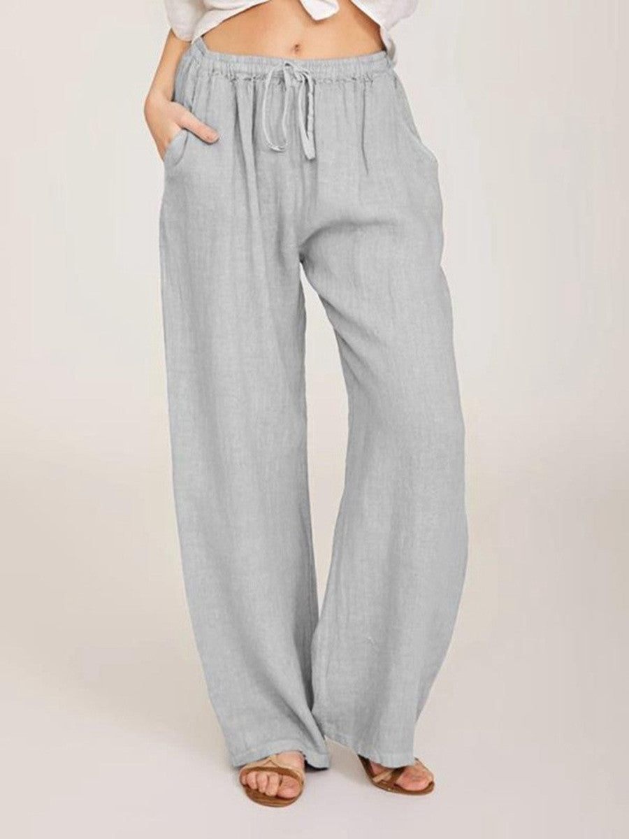 Damen Leinenhose mit weitem Bein und praktischen Seitentaschen R&B