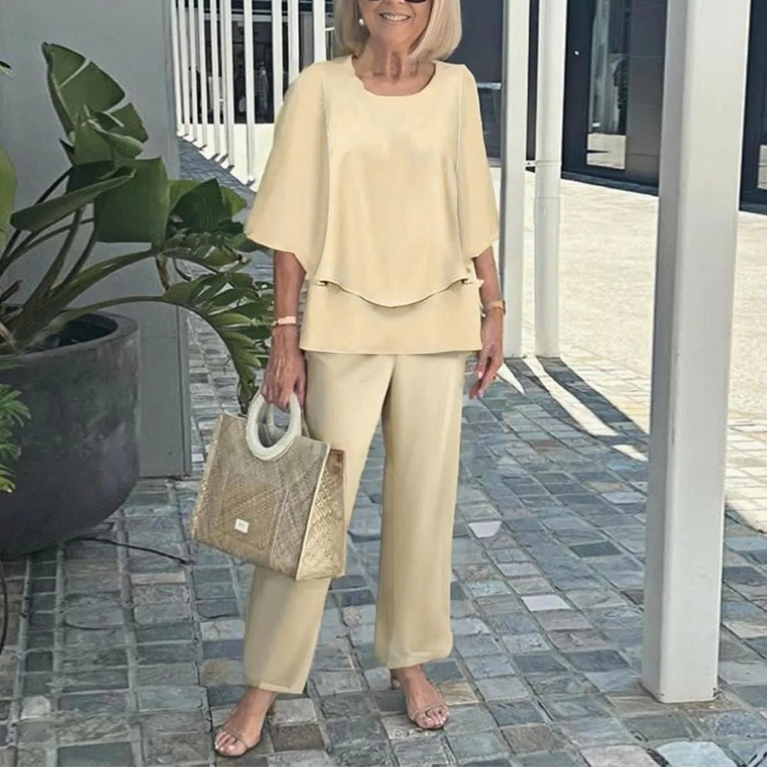 Damen nan Lagen-Tunika mit Cape-Ärmeln und knöchellanger Geradebeinhose mit Grafikprint R&B