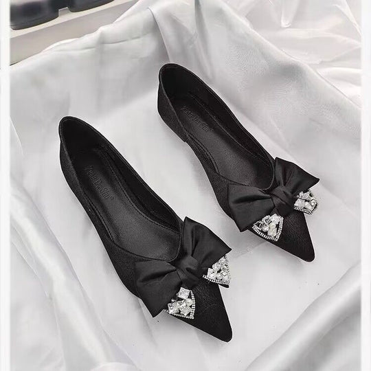 Damen elegante Ballerinas mit funkelndem Schleifendekor R&B