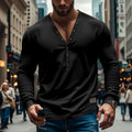 Herren Langarm-Henley-Shirt mit modischem Knopfdesign R&B