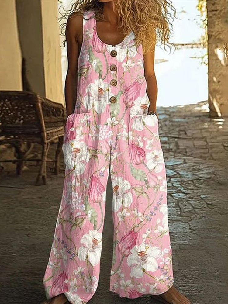 Damen Lässiger Patchwork-Jumpsuit mit Knopfdetails R&B