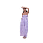 Damen Maxikleid mit Kariertem Muster und Elastischem Oberteil R&B