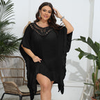 Damen luftiger Strandponcho mit gehäkeltem Ausschnitt R&B