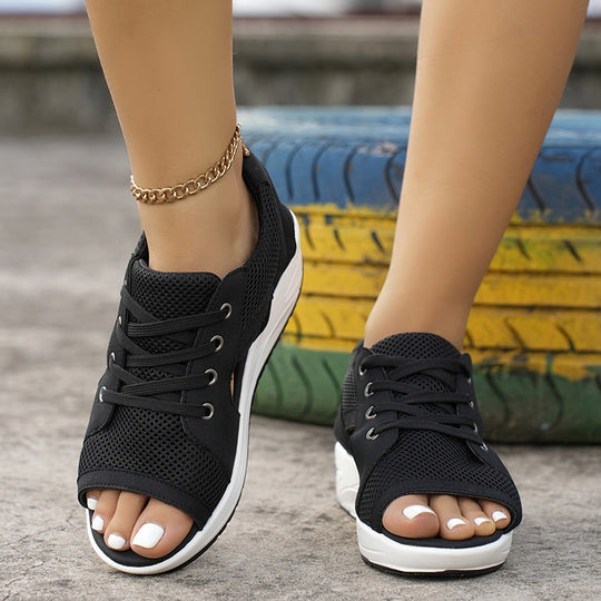Damen Wedge-Pantoletten mit atmungsaktivem Mesh-Obermaterial und stabiler Plattformsohle R&B