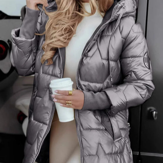 Damen modische und wärmende Steppjacke mit Kapuze R&B