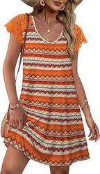 Damen Sommerkleid mit eleganten Spitzenärmeln und floralem Muster R&B