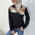Damen lässiger Pullover mit modernem Kragen und dekorativem Patch R&B