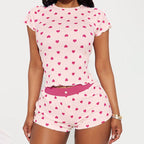 Damen Freizeitpyjama Set mit herzförmigem Design und elastischem Bund R&B