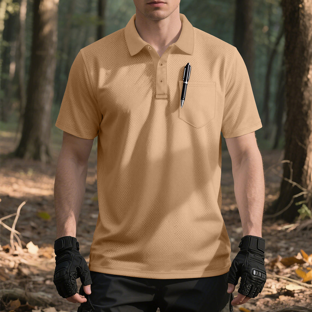 Herren nan funktionelles Kurzarm-Poloshirt mit Brusttasche, eingearbeiteter Stiftlasche und mikroperforierter Belüftung R&B