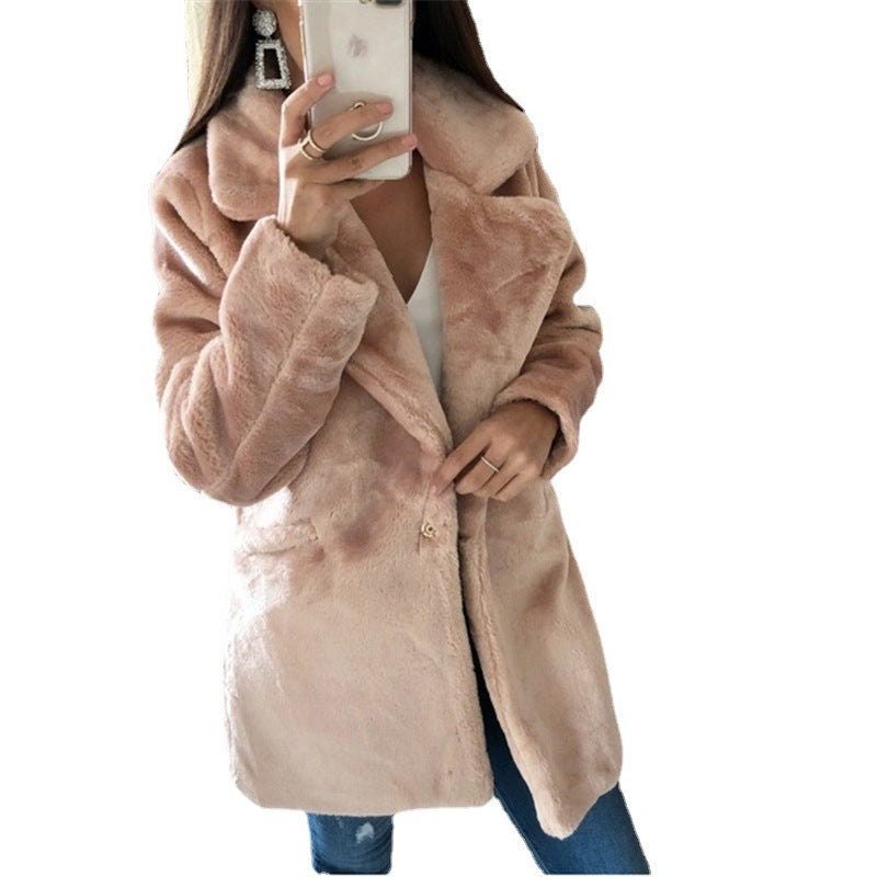 Damen kuscheliger Oversized-Baumwollmantel mit luxuriösem Fellimitat R&B