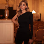 Damen Elegantes Körperbetontes Maxi-Kleid mit asymmetrischem Schnitt und hohem Schlitz R&B