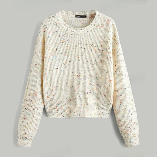 Damen lockerer Rippenpullover mit bunten Akzenten R&B