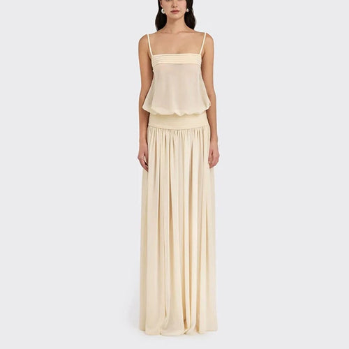 Damen Maxi-Kleid mit fließendem Chiffon-Oberteil und elastischem Bund R&B
