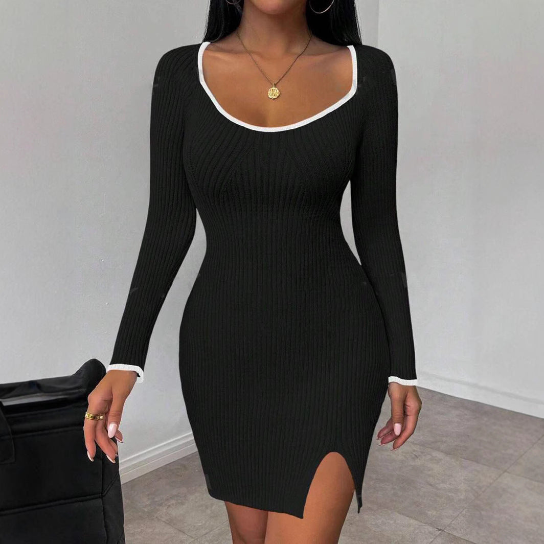 Damen Strickkleid mit schmalem Schnitt und raffiniertem Ausschnitt R&B