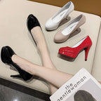 Damen nan Plateau-Pumps mit glänzendem Lack und hohem Stilettoabsatz R&B