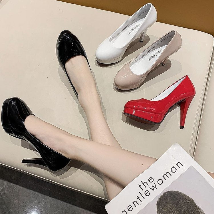 Damen nan Plateau-Pumps mit glänzendem Lack und hohem Stilettoabsatz R&B
